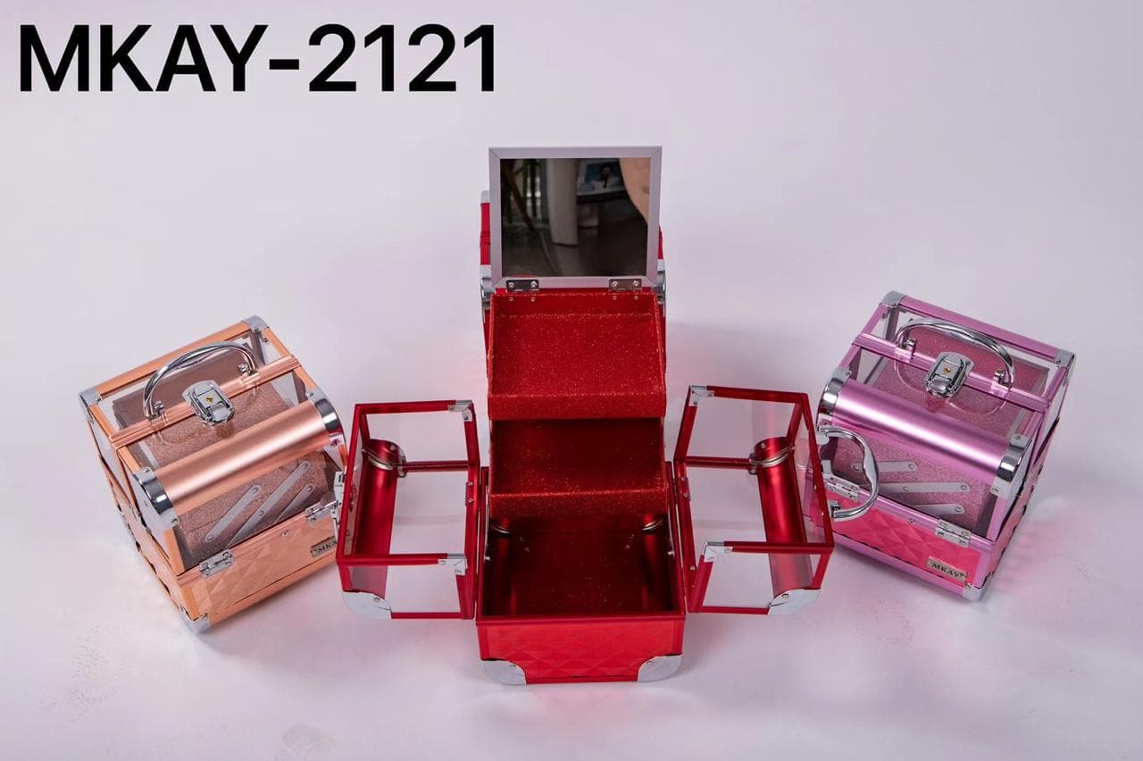 Clear-Panel Glitter Vanity Case with Mirror